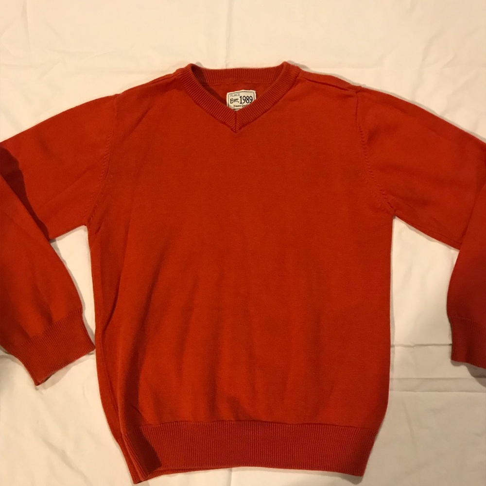 Boys Orange V-Neck Sweater-Size M 7/8